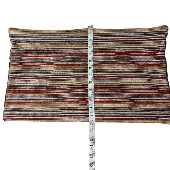 Velvet Burnt Orange Pillow Cover Striped Lumbar Throw Multicolor 21x13 MCM 70’s - Picture 7 of 8